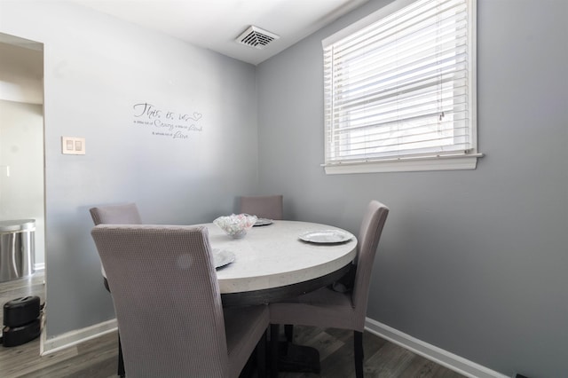 dining room featuring dark hardwood / wood-style flooring and plenty of natural light