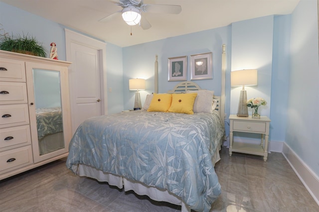 bedroom featuring ceiling fan