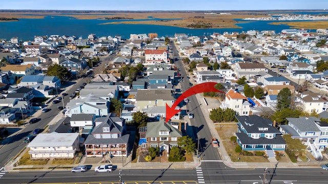 aerial view featuring a water view