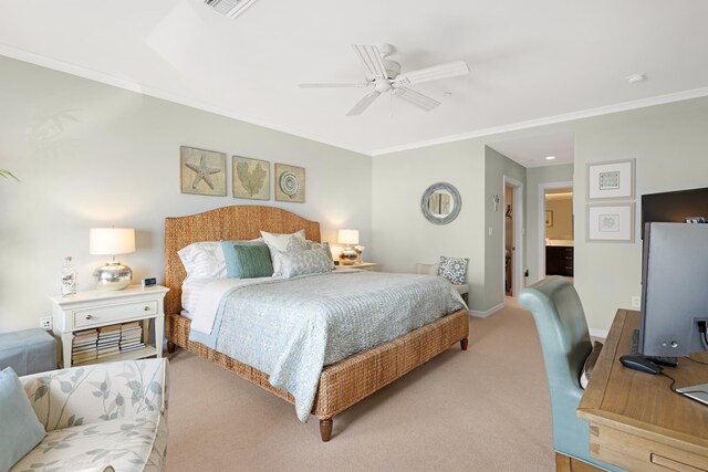 9601 Atlantic Ave Unit 310, Lower Township, NJ 08260 - bedroom with crown molding, carpet flooring, a desk, baseboards, and ceiling fan