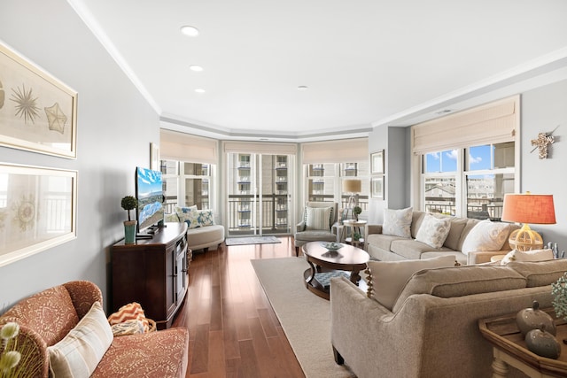 9601 Atlantic Ave Unit 310, Lower Township, NJ 08260 - living room featuring ornamental molding, dark wood finished floors, and recessed lighting
