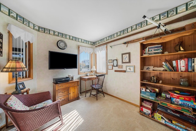 view of carpeted home office