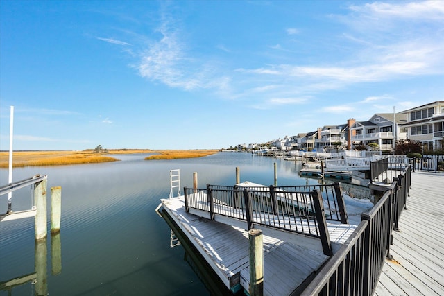 dock area with a water view