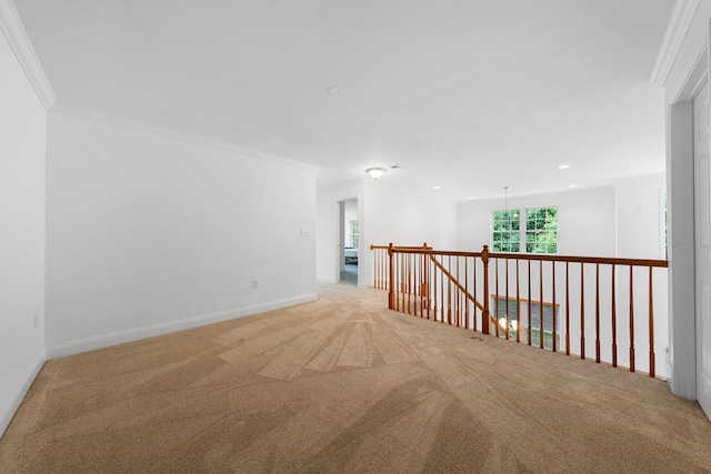 carpeted empty room featuring ornamental molding