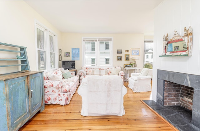 living room with hardwood / wood-style flooring