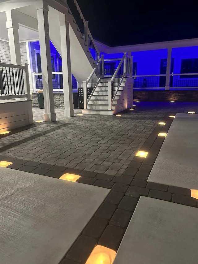 patio at twilight with stairway