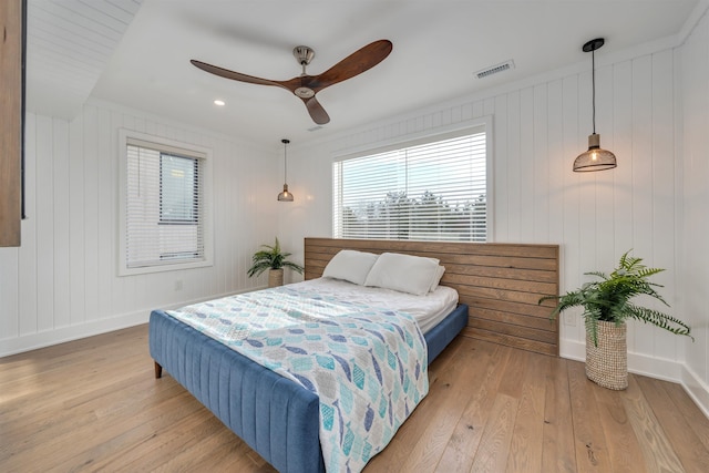 101 Harvard Ave, Cape May Point, NJ 08212 - bedroom featuring light wood-type flooring, visible vents, baseboards, and ceiling fan