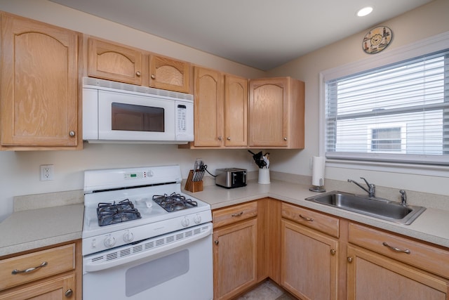 324 E 23rd Ave Unit A, North Wildwood, NJ 08260 - kitchen with white appliances, a sink, light brown cabinetry, light countertops, and recessed lighting
