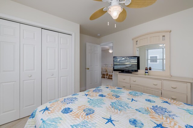 324 E 23rd Ave Unit A, North Wildwood, NJ 08260 - bedroom with a closet, a ceiling fan, and light wood finished floors