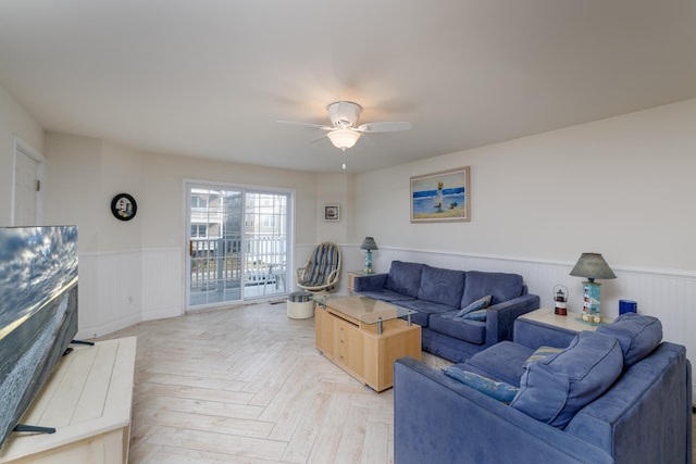 324 E 23rd Ave Unit A, North Wildwood, NJ 08260 - living area with wainscoting and ceiling fan