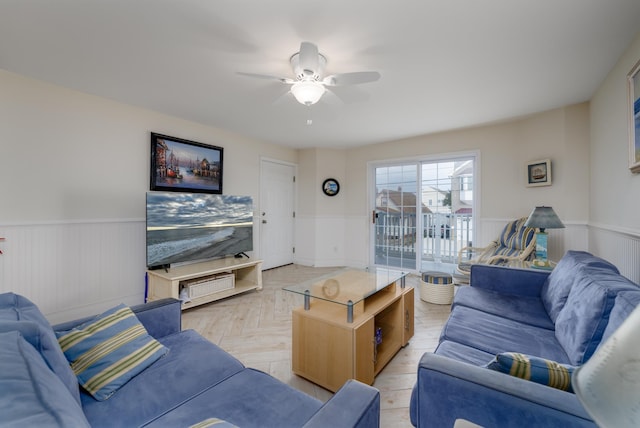 324 E 23rd Ave Unit A, North Wildwood, NJ 08260 - living room with wainscoting and ceiling fan