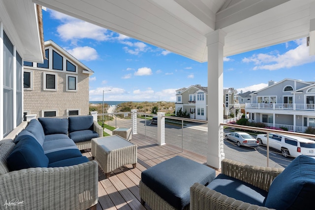 deck featuring a residential view and an outdoor hangout area