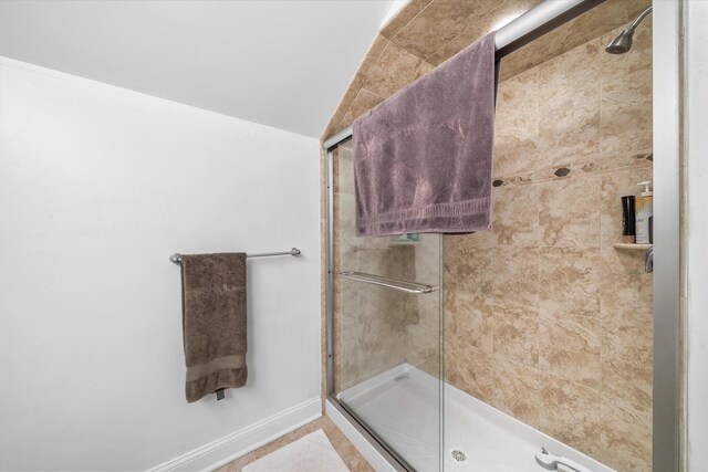 3814 Landis Ave Unit 1, Sea Isle City, NJ 08243 - bathroom with lofted ceiling and a shower with shower door