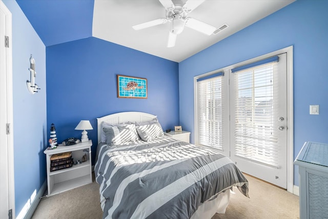 3814 Landis Ave Unit 1, Sea Isle City, NJ 08243 - carpeted bedroom with vaulted ceiling, access to outside, and ceiling fan