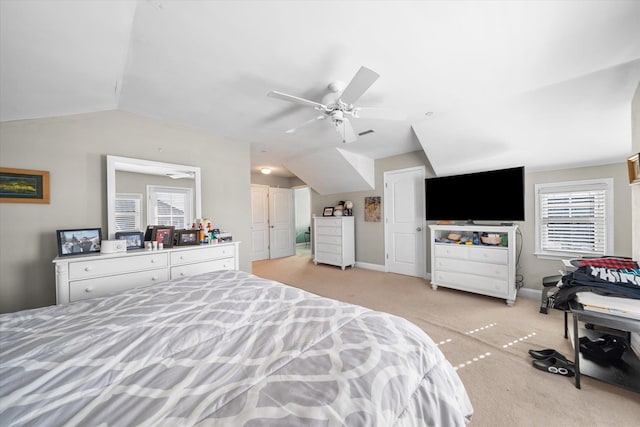 3814 Landis Ave Unit 1, Sea Isle City, NJ 08243 - bedroom featuring lofted ceiling, multiple windows, light colored carpet, and ceiling fan