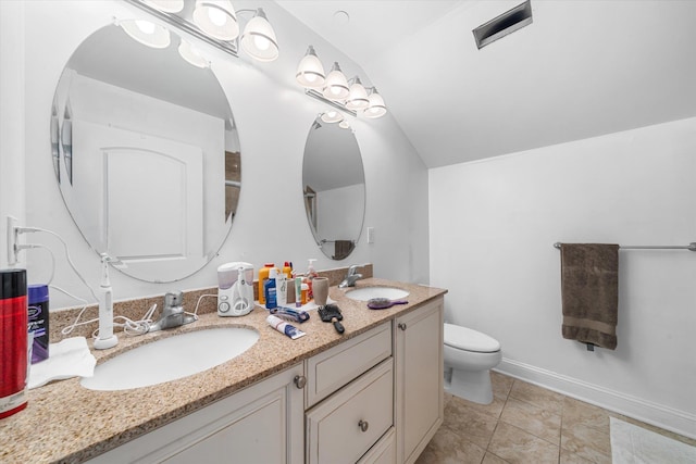3814 Landis Ave Unit 1, Sea Isle City, NJ 08243 - bathroom featuring vanity, toilet, tile patterned flooring, and vaulted ceiling