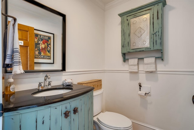 892 Weeks Landing Rd, Erma, NJ 08204 - half bath with toilet, vanity, and ornamental molding