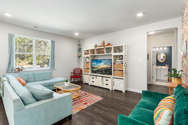 living room featuring dark hardwood / wood-style floors