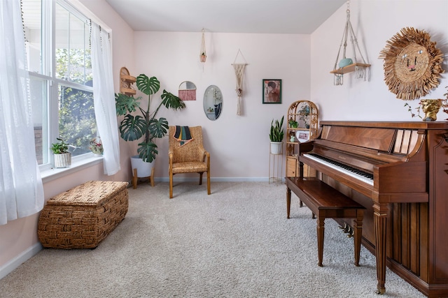 living area with light carpet