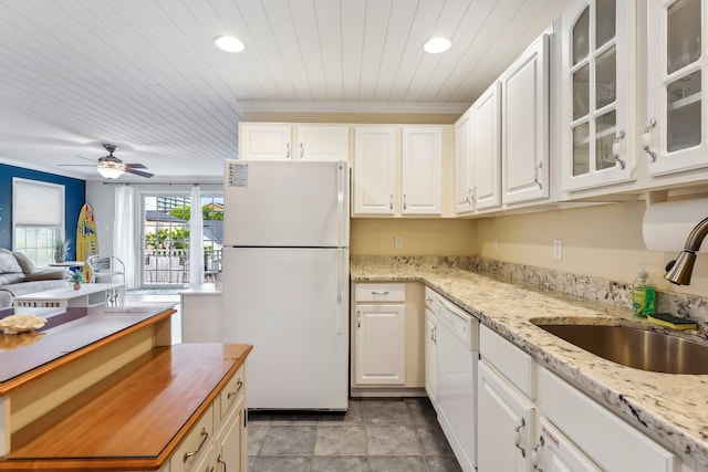 301 E Leaming Ave Unit A, Wildwood, NJ 08260 - kitchen featuring white appliances, a sink, recessed lighting, wood ceiling, and butcher block counters