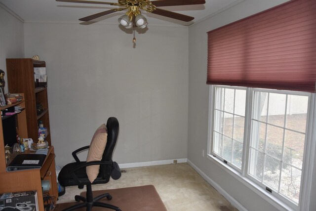 7 Corson Ln, Ocean View, NJ 08230 - office space with ceiling fan, baseboards, and crown molding