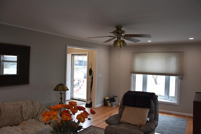 7 Corson Ln, Ocean View, NJ 08230 - living room featuring light wood finished floors, recessed lighting, baseboards, and ceiling fan