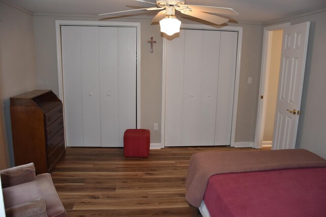 7 Corson Ln, Ocean View, NJ 08230 - bedroom with wood finished floors, two closets, and a ceiling fan