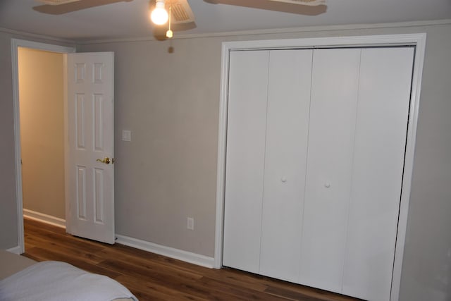 7 Corson Ln, Ocean View, NJ 08230 - bedroom with baseboards, wood finished floors, a closet, and a ceiling fan
