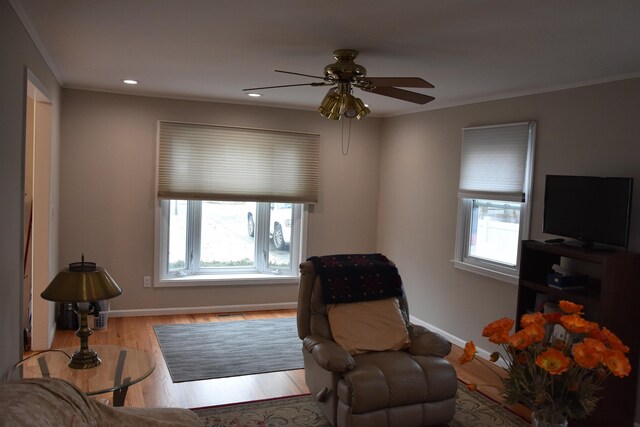 7 Corson Ln, Ocean View, NJ 08230 - living area featuring ornamental molding, baseboards, ceiling fan, recessed lighting, and wood finished floors