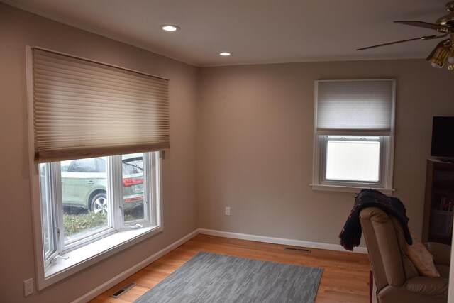7 Corson Ln, Ocean View, NJ 08230 - home office featuring a ceiling fan, light wood-type flooring, baseboards, recessed lighting, and ornamental molding