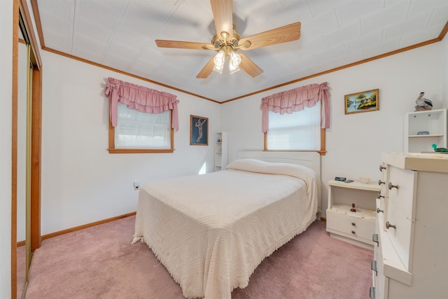 36 W Virginia Ave, Villas, NJ 08251 - bedroom featuring baseboards, a ceiling fan, ornamental molding, and light carpet