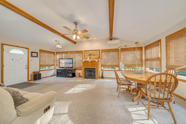 36 W Virginia Ave, Villas, NJ 08251 - living room with lofted ceiling with beams, a wealth of natural light, light carpet, baseboards, and a wall unit AC
