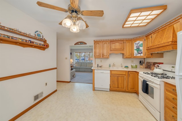 36 W Virginia Ave, Villas, NJ 08251 - kitchen with a sink, visible vents, a ceiling fan, white appliances, and light countertops
