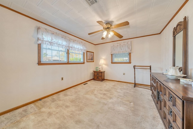 36 W Virginia Ave, Villas, NJ 08251 - carpeted spare room with crown molding, visible vents, ceiling fan, and baseboards