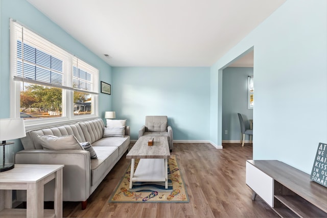 living room with hardwood / wood-style floors