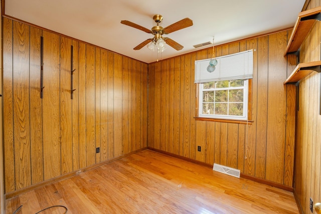 202 Pacific Ave, Palermo, NJ 08223 - spare room featuring light wood-style flooring, wooden walls, visible vents, and ceiling fan