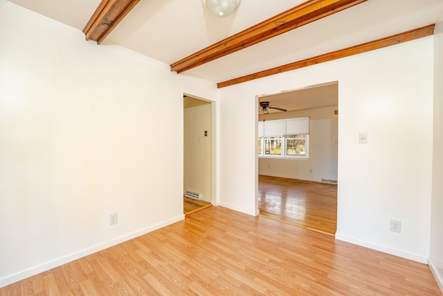 202 Pacific Ave, Palermo, NJ 08223 - spare room with baseboards, beam ceiling, light wood-style flooring, and a ceiling fan