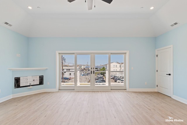 403 E Glenwood Ave Unit 15, Wildwood, NJ 08260 - unfurnished living room featuring a ceiling fan, light wood finished floors, recessed lighting, and french doors