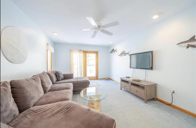 141 8th St, Avalon, NJ 08202 - living room featuring light carpet and ceiling fan