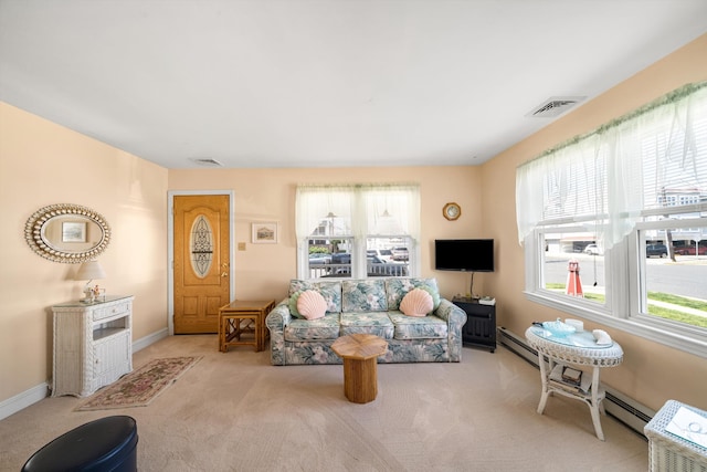 396 95th St, Stone Harbor, NJ 08247 - carpeted living room with baseboards and baseboard heating