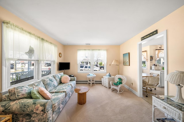 396 95th St, Stone Harbor, NJ 08247 - living area with a baseboard radiator and carpet floors