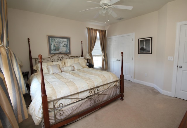 bedroom with carpet flooring and ceiling fan