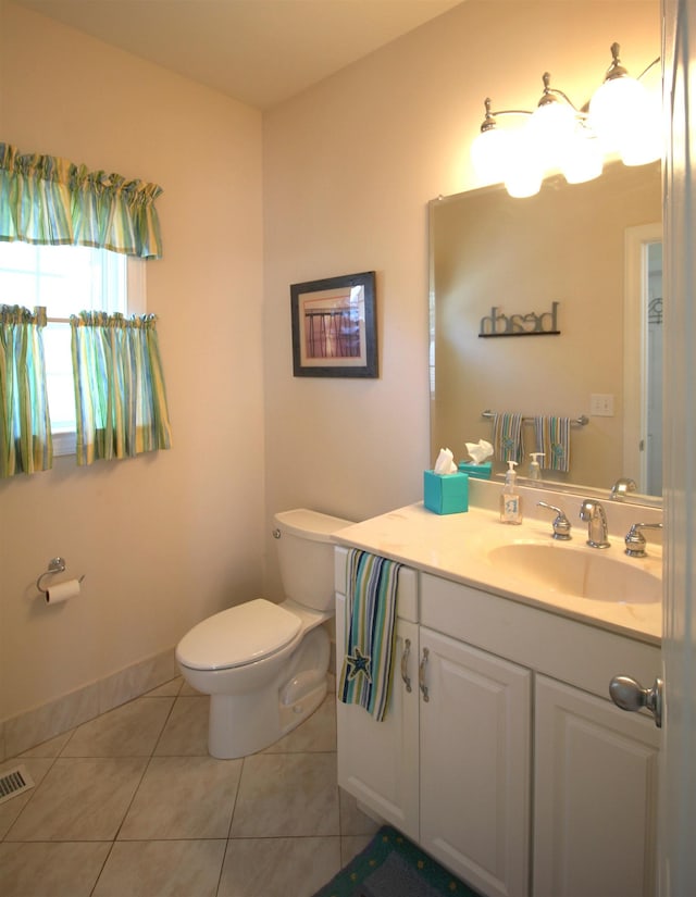 bathroom featuring tile patterned flooring, vanity, and toilet