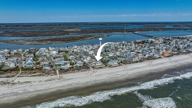 aerial view with a residential view and a water view