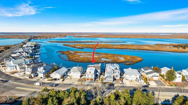 aerial view with a water view