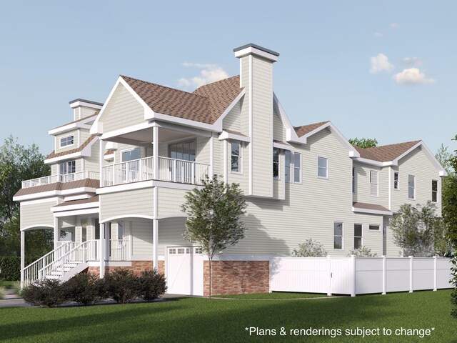 643 W Spruce Ave Unit Right, North Wildwood, NJ 08260 - view of side of property featuring a balcony, a chimney, a garage, and roof with shingles
