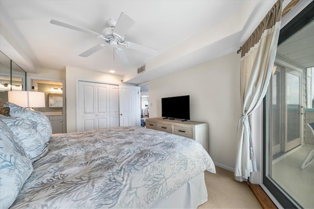 9400 Roberts Ave Unit 306, Sea Isle City, NJ 08243 - bedroom featuring baseboards, a closet, recessed lighting, ceiling fan, and light colored carpet
