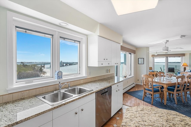 9400 Roberts Ave Unit 306, Sea Isle City, NJ 08243 - kitchen featuring dishwasher, a sink, a baseboard heating unit, and white cabinets