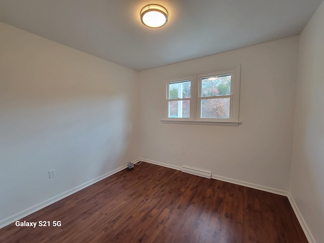 unfurnished room with dark hardwood / wood-style flooring