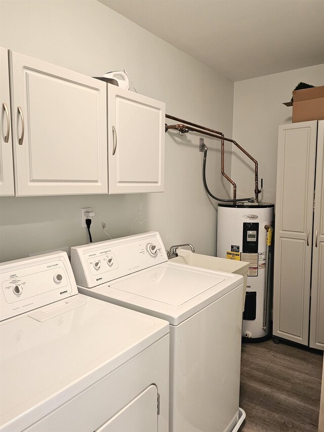 134 E Sweetbriar Rd Unit 134, Wildwood Crest, NJ 08260 - laundry room featuring water heater, separate washer and dryer, cabinet space, and dark wood-type flooring